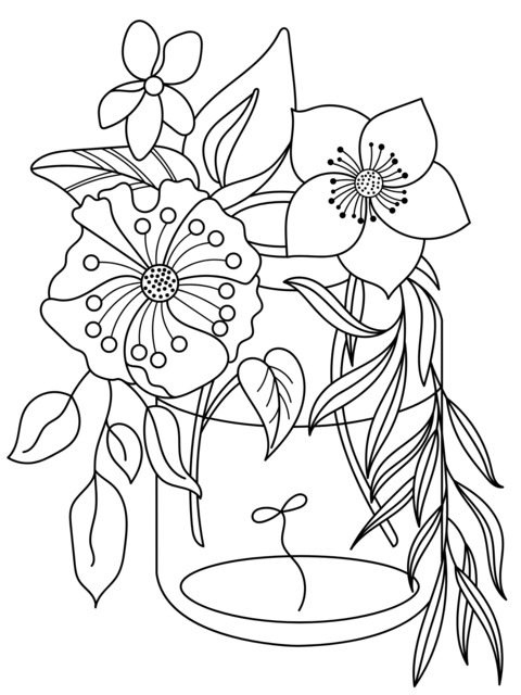 Coloring Page of Flowers in a Glass Bottle