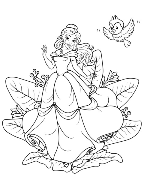 Princess and Bird Coloring Page