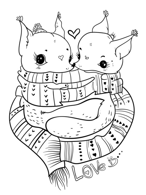 Adorable Squirrel Couple Coloring Page