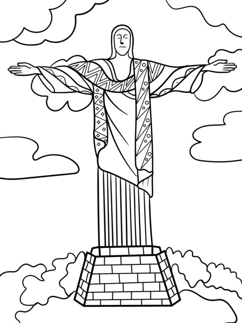 Página para Colorir da Estátua do Cristo Redentor