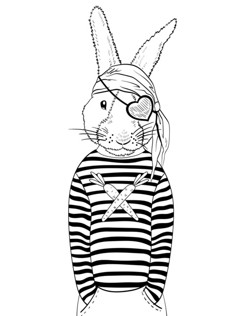 Pirate - style Rabbit Coloring Page