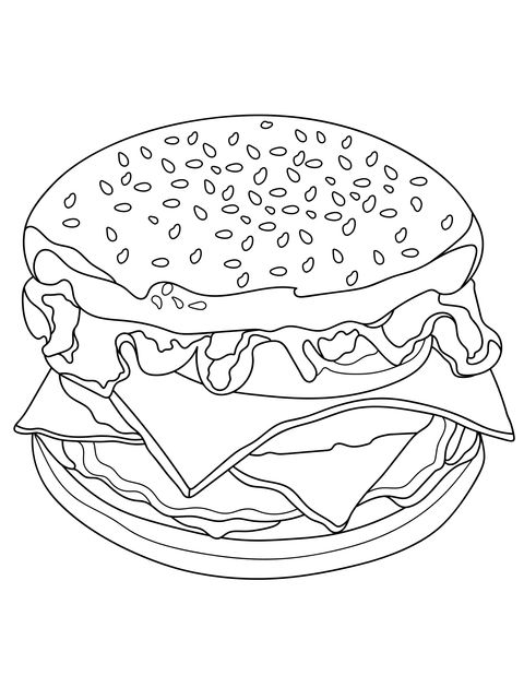 ハンバーガー塗り絵：美味しいハンバーガーを描こう