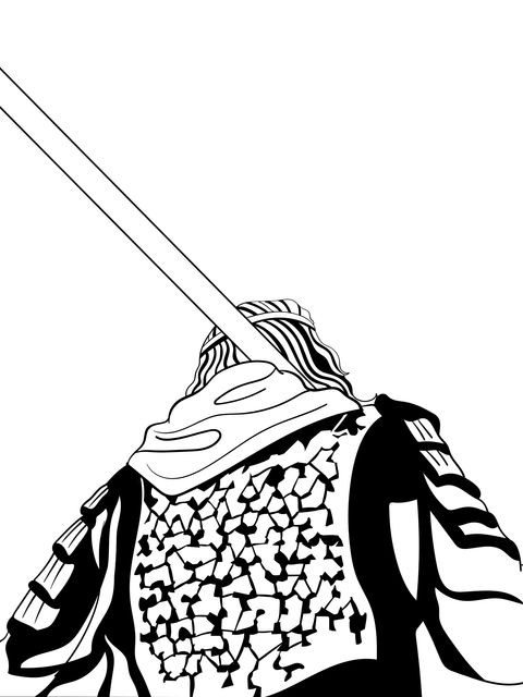 Back View of a Sword - Holding Warrior Coloring Page