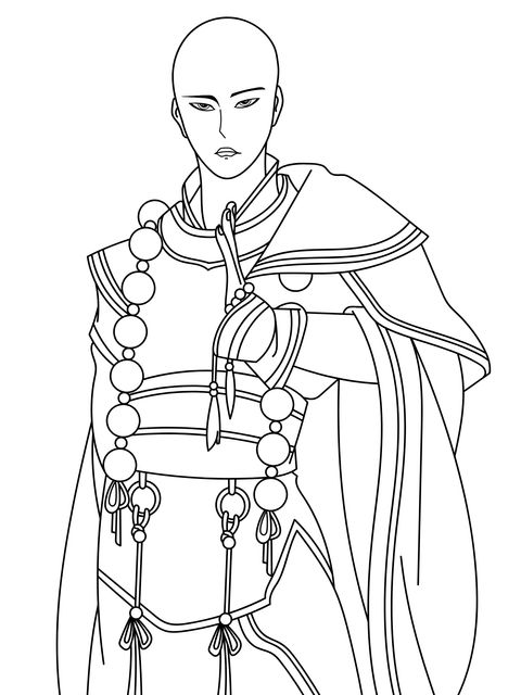 Ancient - style Monk Character Coloring Page