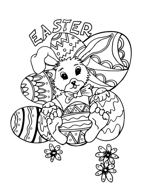 Easter Bunny and Eggs Coloring Page