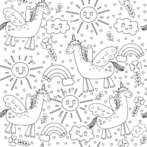 Dreamy Unicorn Coloring Page Pattern