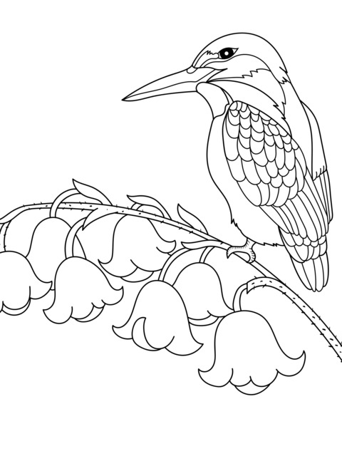 Kingfisher and Bell - flower Coloring Page