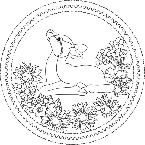 Cute Fawn and Flowers Coloring Page