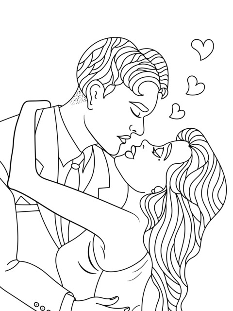 Romantic Couple Kissing Coloring Page