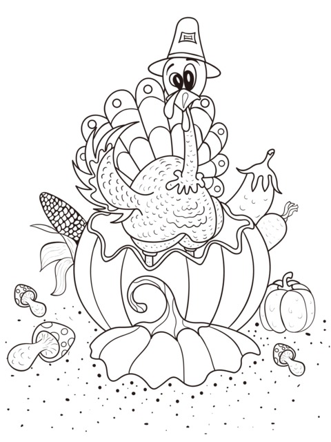 Página de colorear de pavo y calabaza