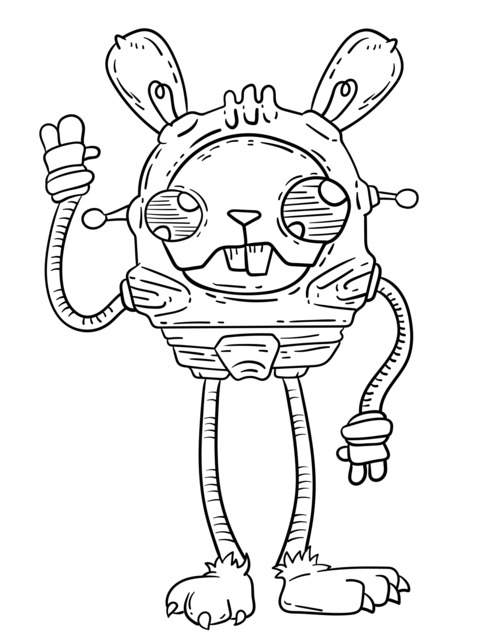 Cute Robot Rabbit Coloring Page