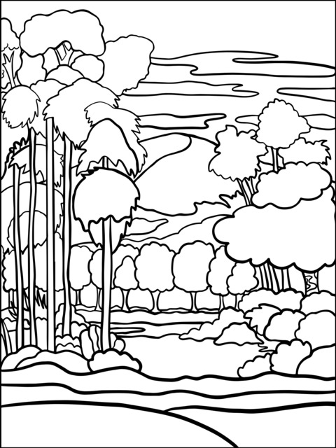 Forest and River Coloring Page