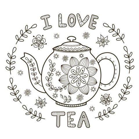 Página de Colorir 'I Love Tea'