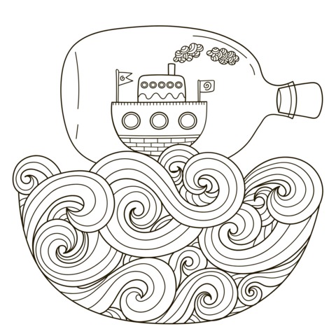 Coloring Page of a Ship in a Bottle