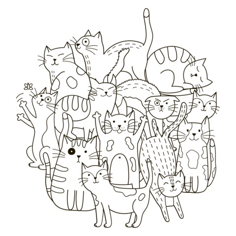 Adorable Cat - Cluster Coloring Page