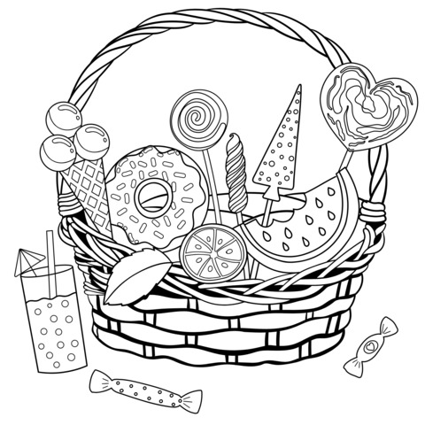 Colorful Candy Basket Coloring Page