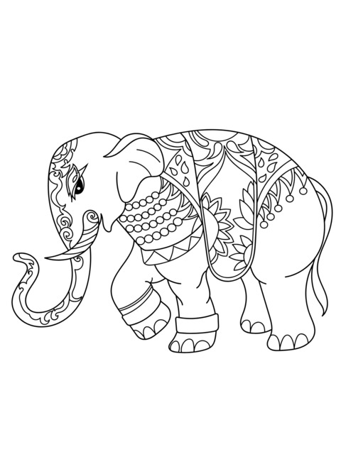 Página de Colorear de Elefante Decorado Colorido