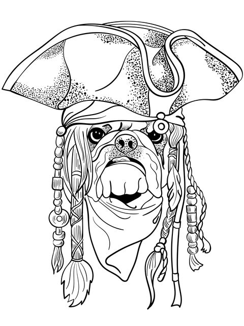 Cute Bulldog Pirate - Themed Coloring Page