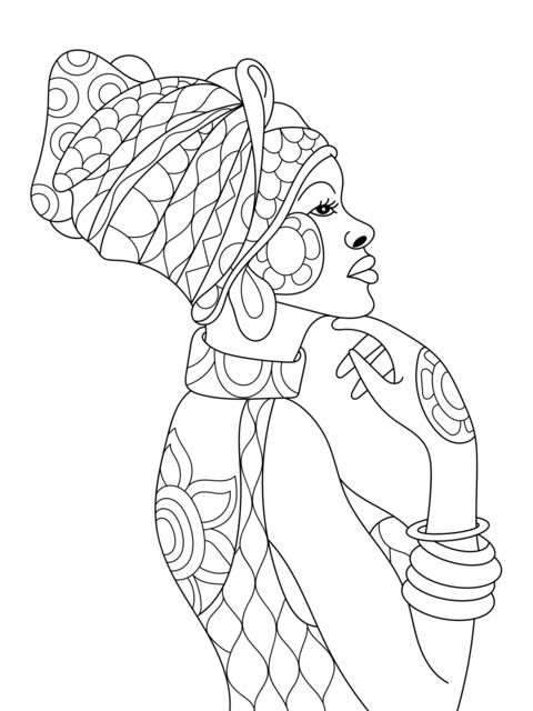 Página de Colorir de Ilustração de Mulher com Estilo Africano