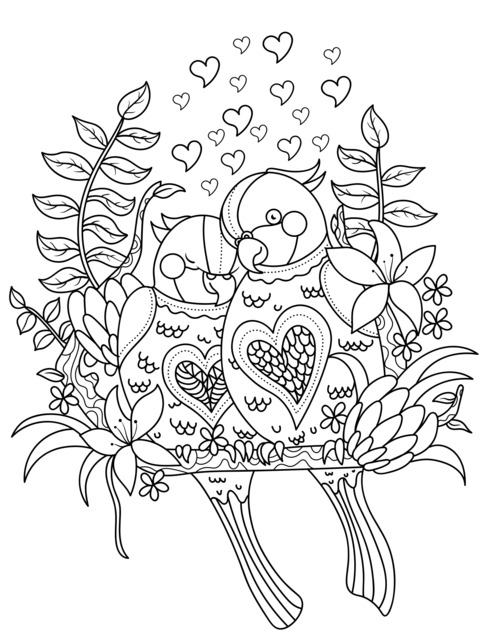 Romantic Parrots Coloring Page: Immerse in Warm Love