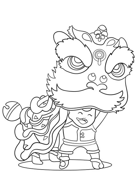 Cute Lion - Dancing Child Coloring Page