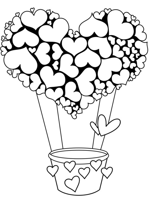 Heart - shaped Hot Air Balloon Coloring Page