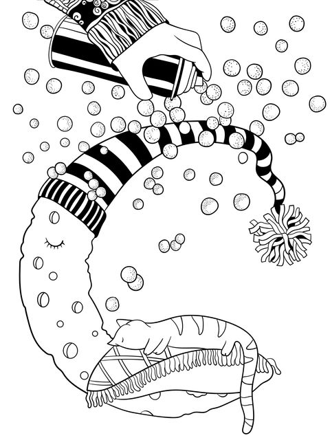 楽しい塗り絵：月と猫の塗り絵ページ