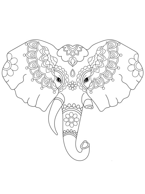 Página de Colorir de Elefante Bonitamente Decorado