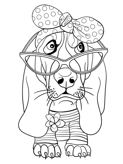 Fashionable Basset Hound Coloring Page