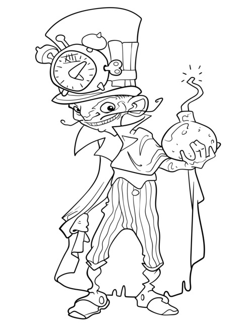 Quirky Character Coloring Page: Mysterious Figure Holding a Bomb