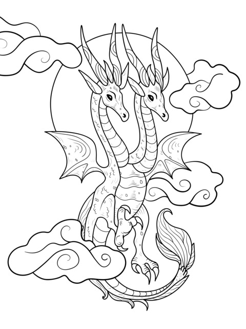 Two - headed Blue Dragon and Auspicious Clouds