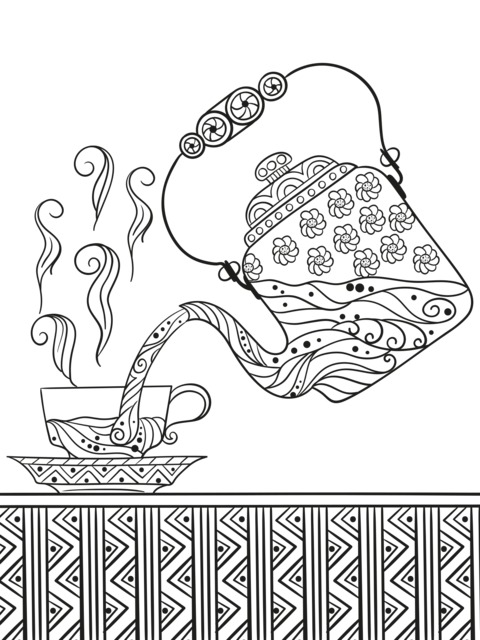 Beautiful Teapot and Teacup Coloring Page