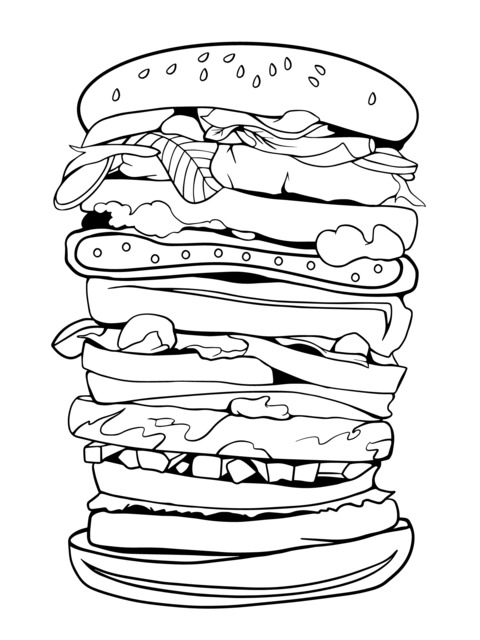 Coloring Page of an Extra - Thick Burger