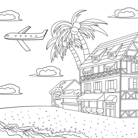 Beach Resort Coloring Page