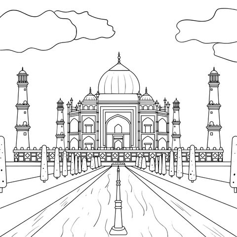 Página de Colorir do Taj Mahal: Adicione Cor à Arquiteura Clássica