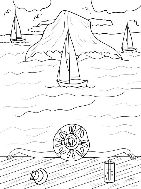 Seaside Vacation Coloring Page