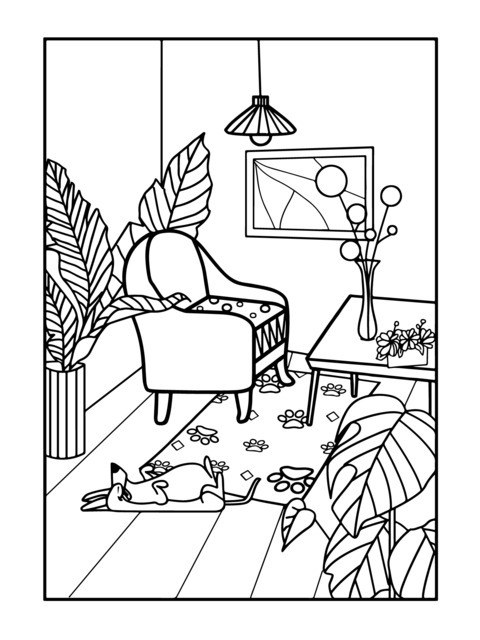 Cozy Indoor Scene Coloring Page