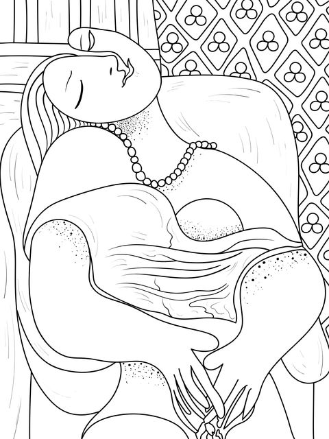 Vintage - style Female Resting Coloring Page