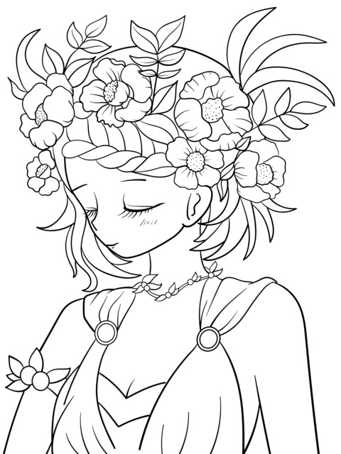 Coloring Page of a Woman with a Flower Crown