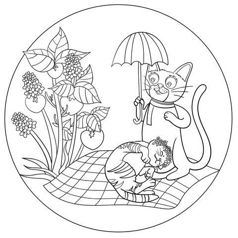 Cute Cats and Vegetables & Fruits Coloring Page