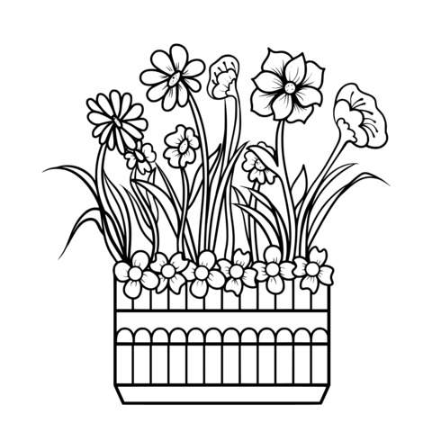 Colorful Flower - pot and Flowers Coloring Page