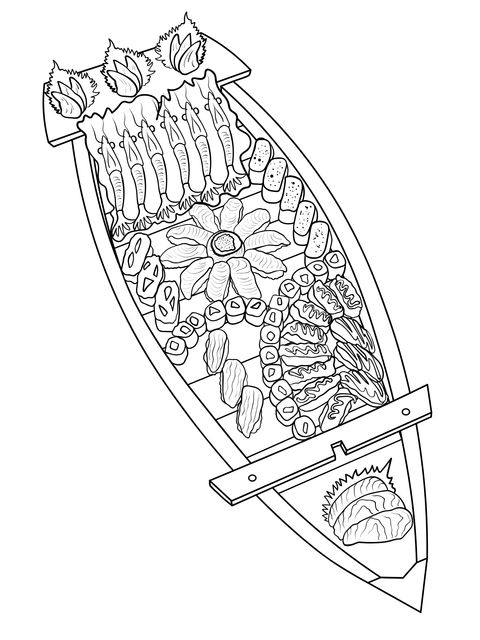 Página para colorear de plato de sushi