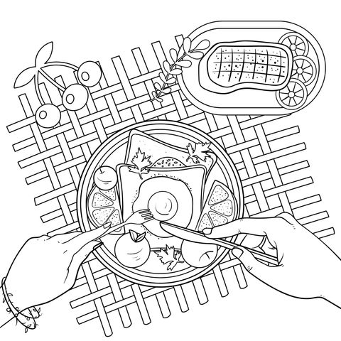 食べ物の塗り絵ページ：手描きの美食の楽しみを味わおう