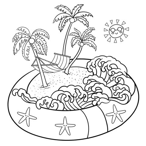 Tropical Island - themed Coloring Page