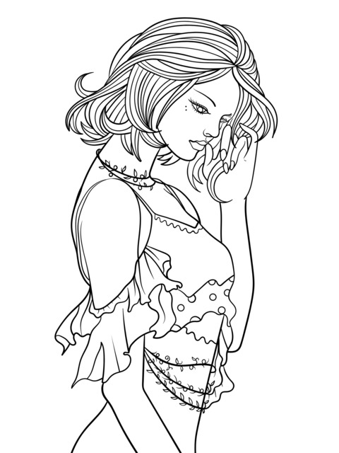 Fashionable Girl Illustration Coloring Page