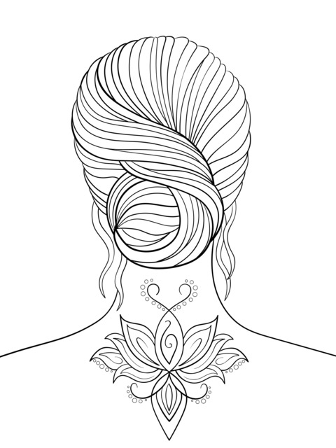 Back view of a bun - styled hair with a lotus tattoo