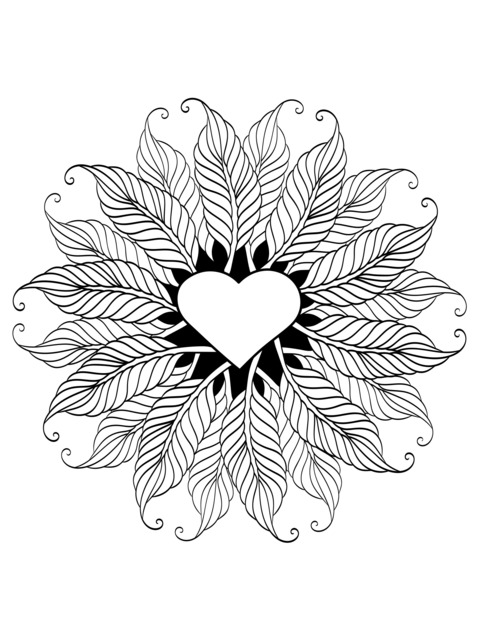 Colorful Heart - Shaped Feather Coloring Page