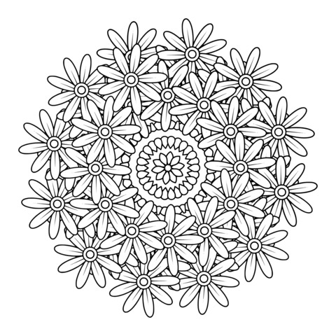 Página de colorear de mandala de flores coloridas