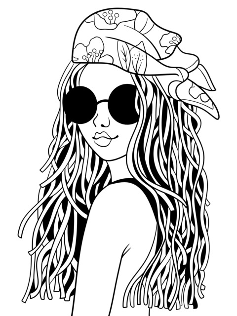 Fashionable Girl Illustration Coloring Page