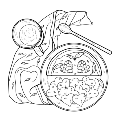 Food Coloring Page: Special Cuisine and Fruit Platter